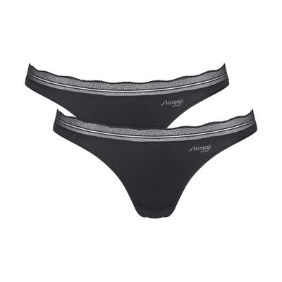 Minislip SLOGGI "GO Blush Mini 2P", Damen, Gr. L, Microfaser, schwarz, Microfaser, Obermaterial: 90% Polyamid, 10% Elasthan, Unterhosen, mit Spitzendetails