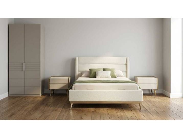 Xlmoebel Schlafzimmer-Set Schlafzimmer Set Beige Modern Luxus Bett Kleiderschrank 2x Nachttische, (4-tlg., 1 Bett, 2 Nachttische, 1 Kleiderschrank)