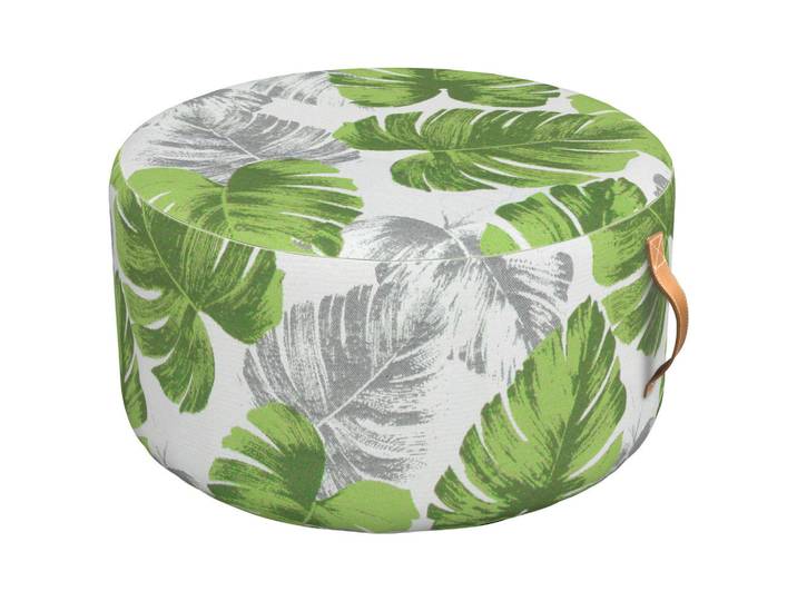 Outdoorpouf, Grün, Weiß, Blätter, Füllung: Polyurethan (Pur), 36 cm, Indoor, Outdoor, wasserabweisend, Sitzfläche gepolstert, mit Griff, formstabil, Gartenmöbel, Gartensessel, Outdoor-Sitzsäcke