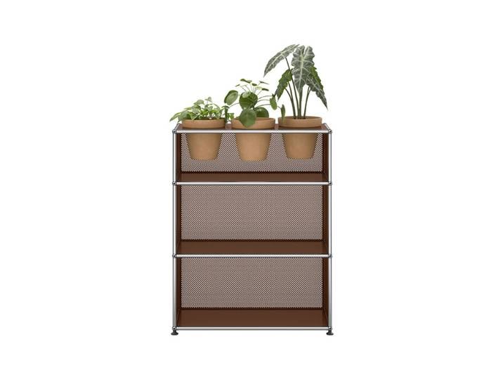 USM Haller Sideboard M56 braun 1-fach breit offen 3 Pflanztöpfe Terrakotta Rückwand/Seitenteile 77.3x99x37.5 cm