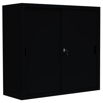 Lüllmann Schiebetürenschrank Büro Aktenschrank Sideboard aus Stahl Schwarz 1090 x 1200 x 450 mm (HxBxT) 550149