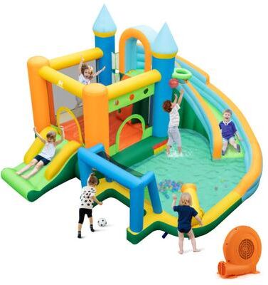 Costway Inflatable Water Slide with Dual Slides and Splash Pool Bounce House with 680W Blower