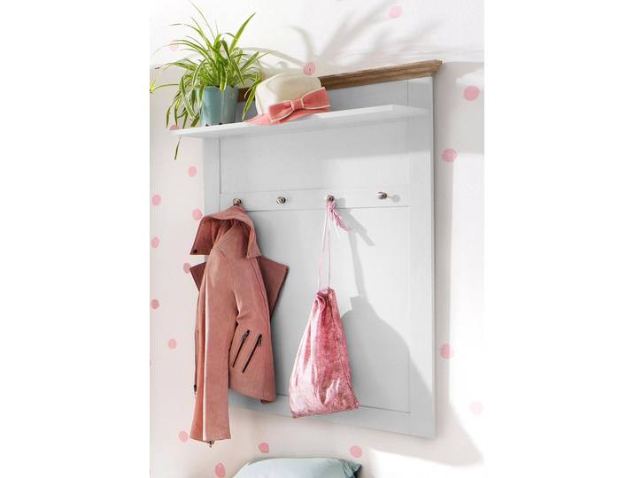 Garderobenpaneel GOODPRODUCT Binz , weiss (weiß, eichefarben), Garderobenpaneele, Garderobenpaneel, aus einer schönen Holzoptik, mit vier Haken und einer Ablagefläche