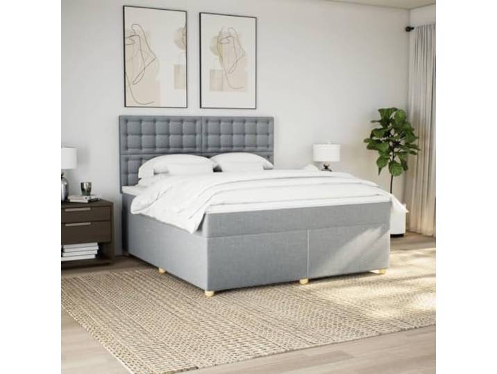 KTHLBRH Boxspringbett hellgrau 180 x 200 cm mit Matratze Taschenfedern, verstellbares Kopfteil, inklusive Matratzenschoner, Lattenrost