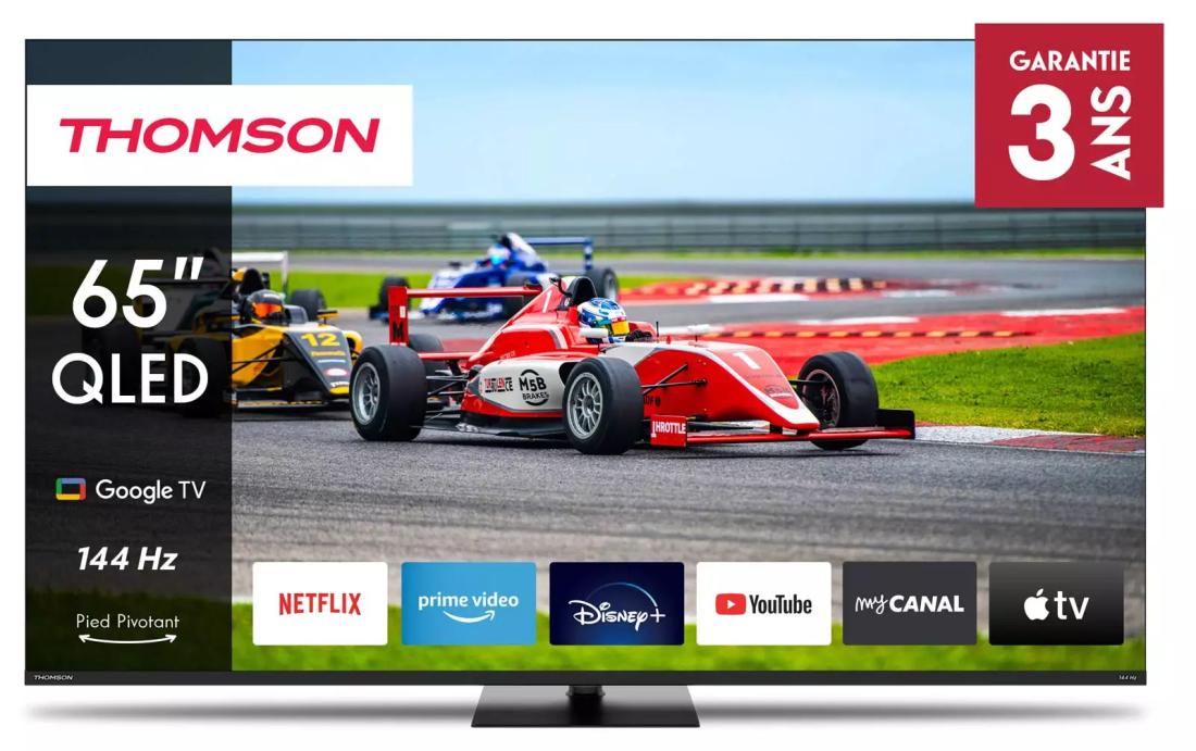 Thomson Q70 Series 65\" QLED GOOGLE TV filigranes Rahmen-design, 165,1 cm (65"), 3840 x 2160 Pixel, QLED Pro, Smart-TV, WLAN, Schwarz