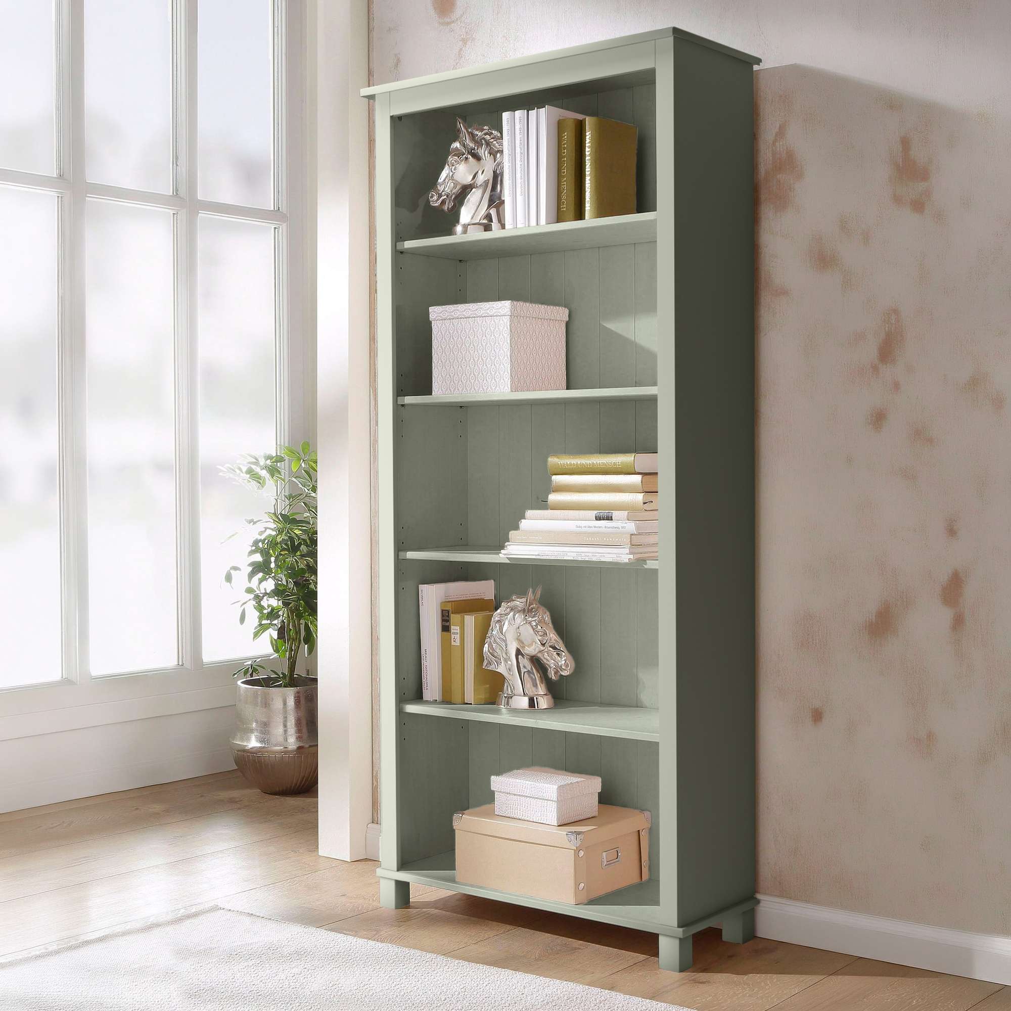 Regal OTTO HOME "Pivo", salbei grün, B:77cm H:171cm T:31cm, Massivholz, Regale, Regal, aus massivem schönen Kiefernholz, Höhe 171 cm