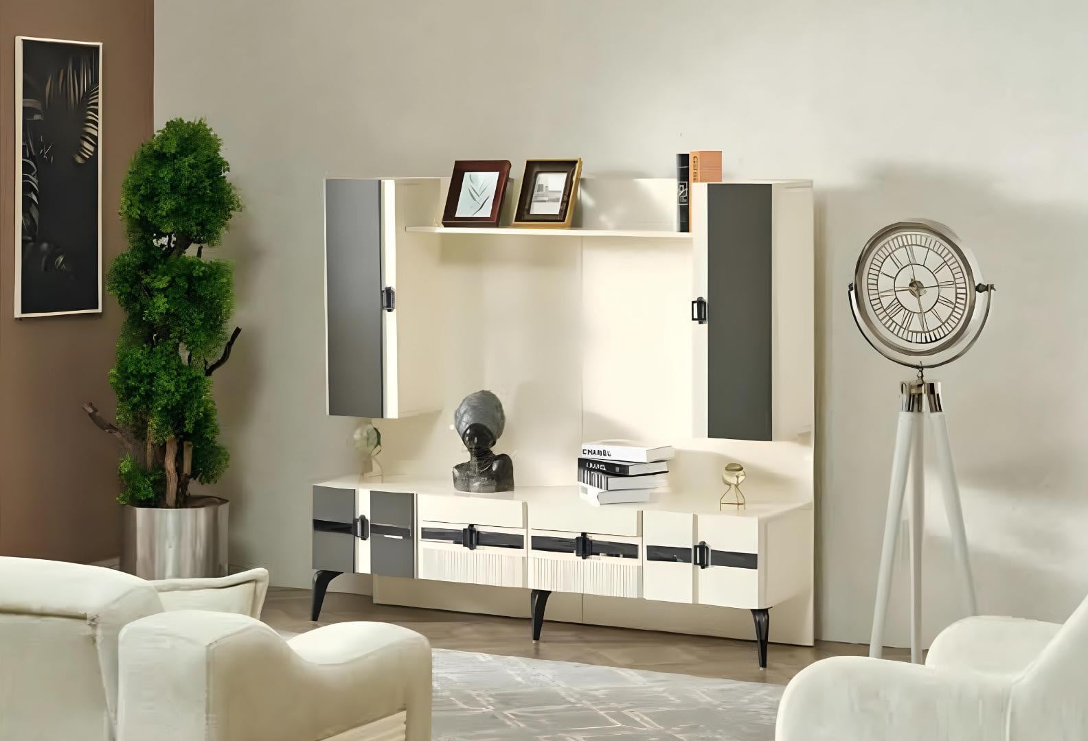 Luxe houten woonkamerwandkast met design uitstraling