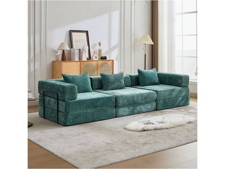 ELVORIN Canapé convertible 3 places 300 x 100 x 63 cm chenille vert foncé