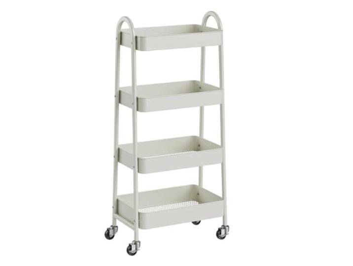 MFWHEFJ Rollwagen KüChe Rollbarer Küchenwagen mit 4 Etagen und Metallrahmen Regal mit feststellbaren Lenkrollen, Organisation for enge Räume im Wohnzimmer(Ivory)