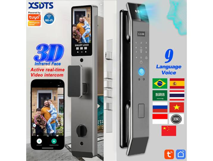 XSDTS Wifi Tuya APP reconnaissance faciale serrure de porte intelligente avec caméra appel vidéo interphone vocal serrure de porte numérique serrure de porte automatique