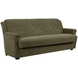 SOFA 3-Sitzer mit Bettfunktion Kaylyn Flockstoff grün