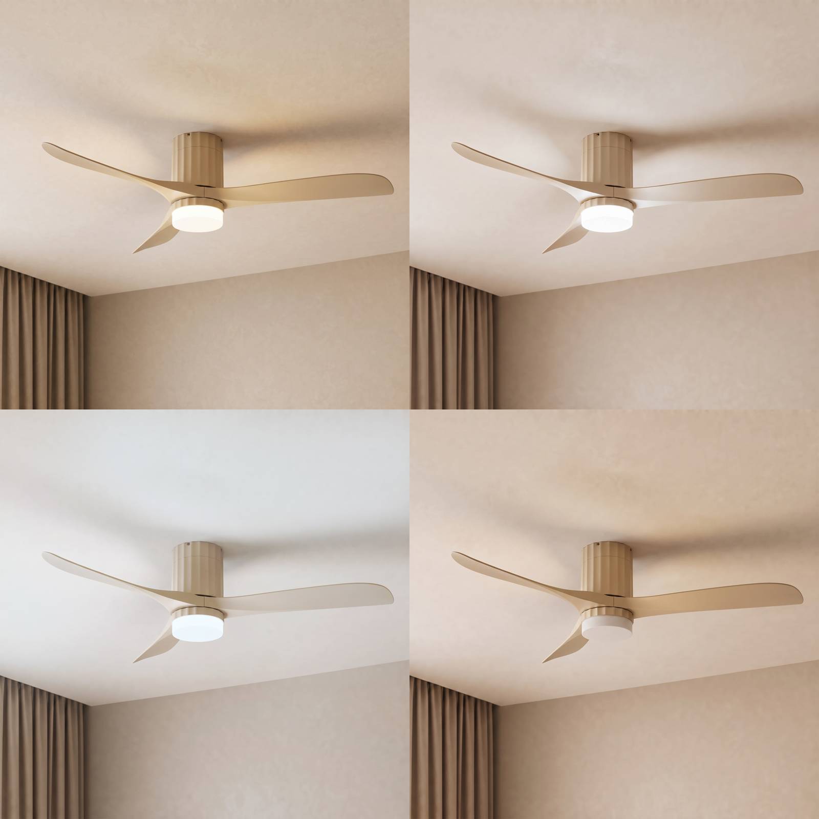 Lucande LED-Deckenventilator Novri, beige, Ø 132 cm, CCT Novri, creme / amber, für Wohn- / Esszimmer, Modern