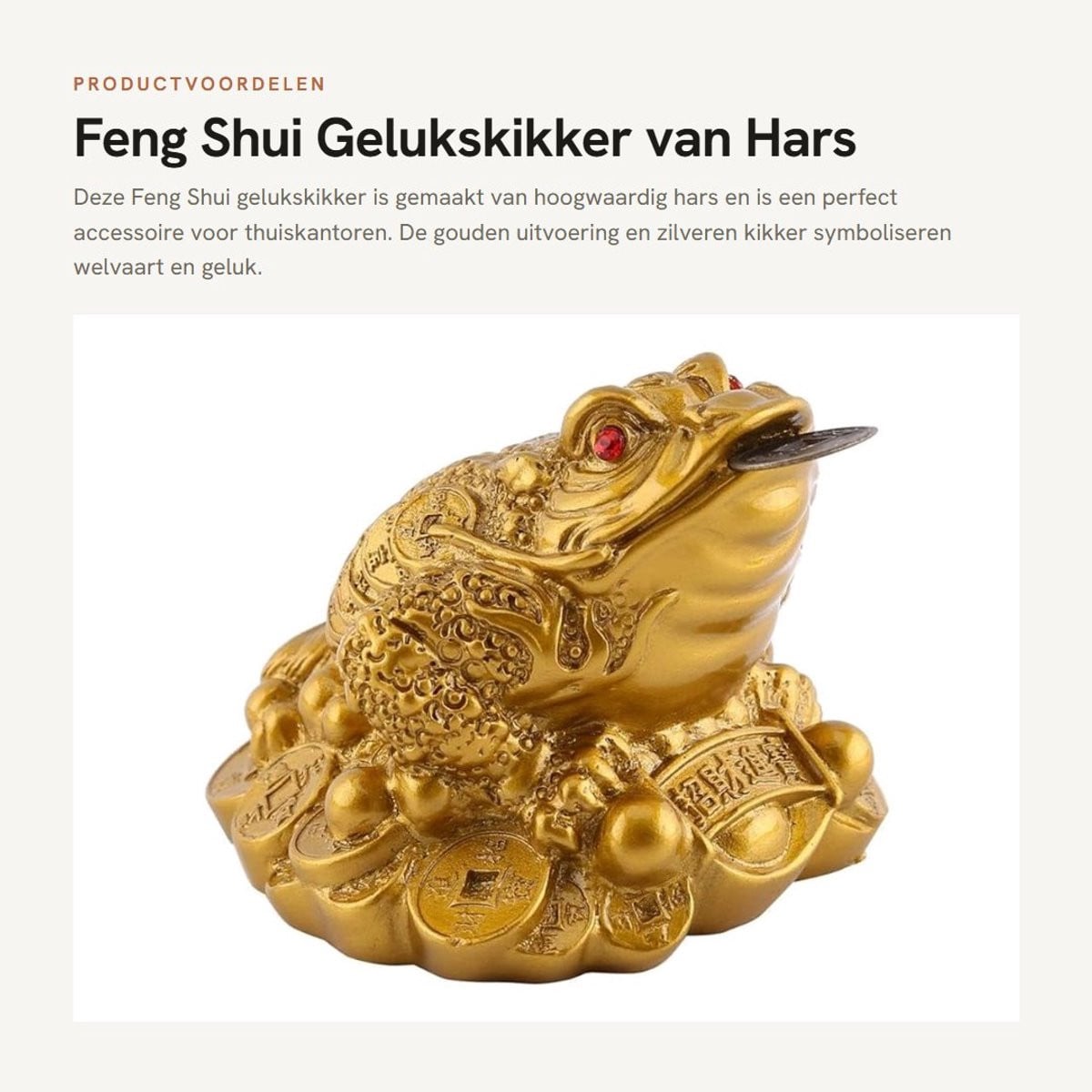 Dailygoods Gelukskikker Feng Shui Beeldje - Gouden Hars en Zilver - Voor Welvaart en Chinese Astrologie