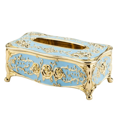 European Style Luxury Tissue Storage Box For Home & Hospitality a golden Blue