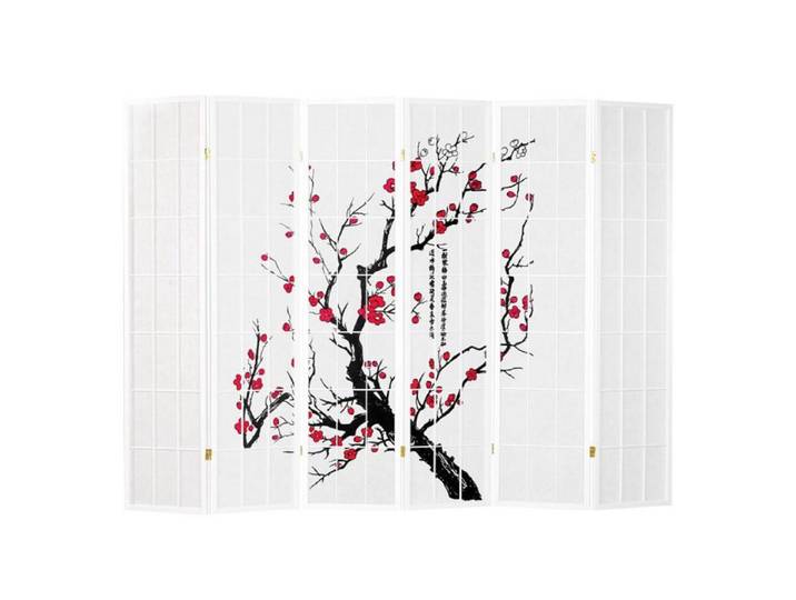 Paravent bois 6 pans bambou blanc