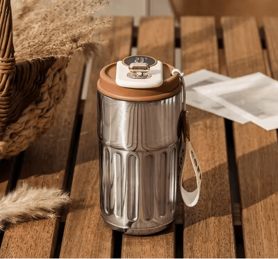 Inspire Essentials Smart Temperature Display Thermos Bottle Stainless Steel Vacuum Travel Mug silver