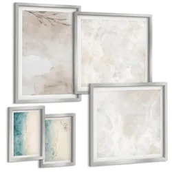 BILDER SET 5er Set - 50x50 cm & 20x30 cm & 40x60 cm Silberner Rahmen - Aquarellmalerei-Textur