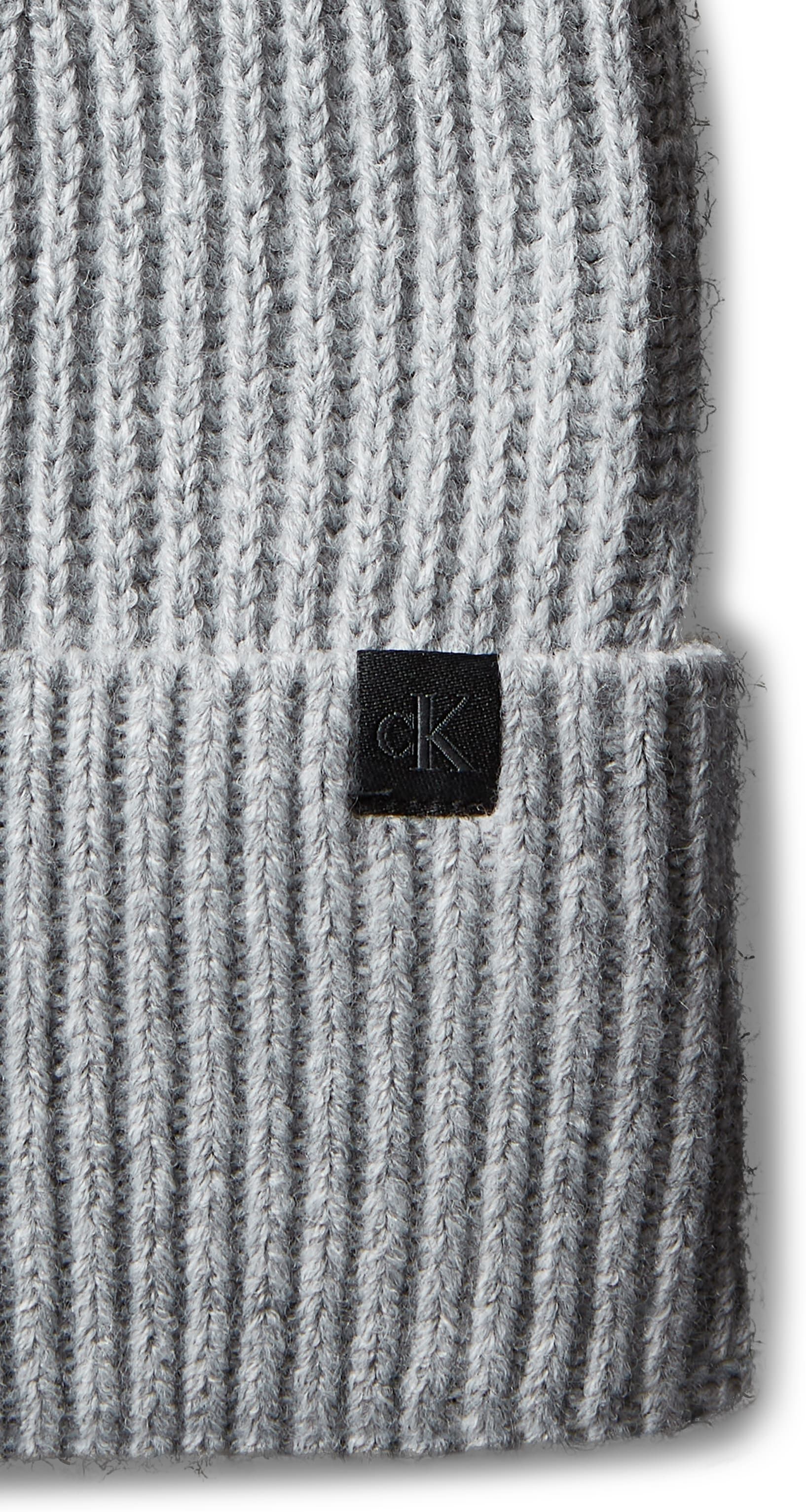 Beanie CALVIN KLEIN "Monogram Rib Beanie", Kinder, Gr. S/M, snow heather bc01, Strick, Obermaterial: 100% Polyacryl, Mützen Beanie, mit Logopatch snow heather bc01 S/M