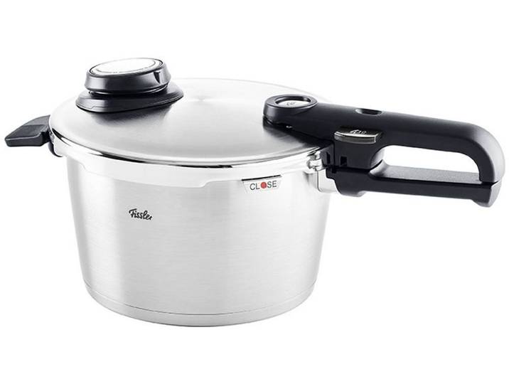 Fissler Schnellkochtopf Vitavit® Premium Edelstahl Dampfkochtopf mit Einsatz Induktion, Edelstahl 18/10 (3-tlg), Verriegelungsanzeige, Einstellbares Abdampfen, Einstellbare Kochstufen