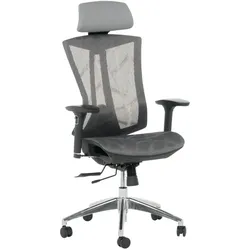 Carmen 7577 Ergonomischer Bürostuhl mit Netzrücken, Kopfstütze, 3D-Armlehnen und Alu-Fußkreuz – Grau