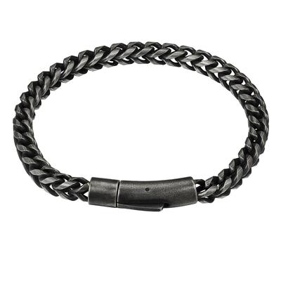 Gliederarmband TRUE REBELS "TR340" Gr. 17, schwarz (retro), Armbänder, Herren, 17, Edelstahl, Gliederarmband