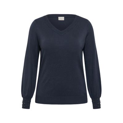 Strickpullover KAFFE CURVE "KAFFE Curve Strickpullover KClizzy", Damen, Gr. S, blau (graphite), Pullover Strickpullover
