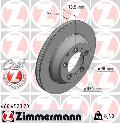 Zimmermann Bremsscheibe Coat Z 460452320 Hinterachse Belüftet 330mm 28mm Für Porsche