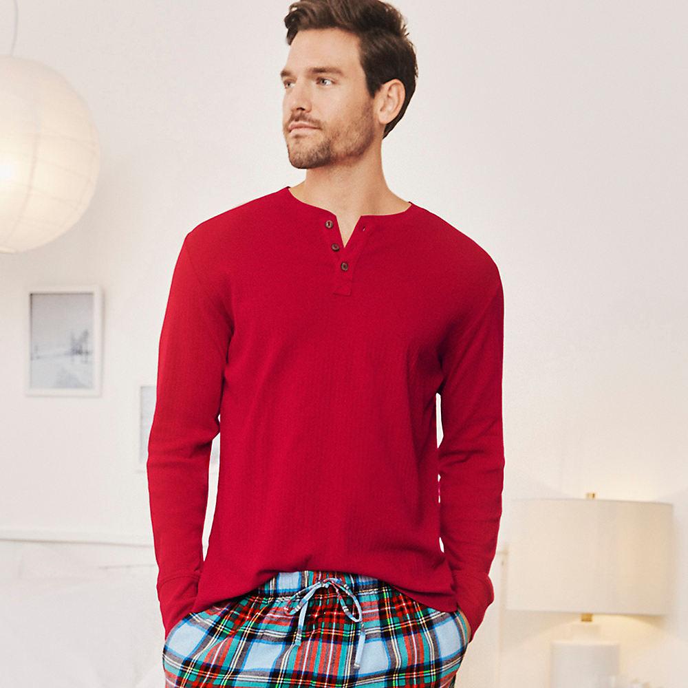 Henley-Schlafshirt für Herren, Herren, size: regular, Rot, Baumwolle, by Lands' End