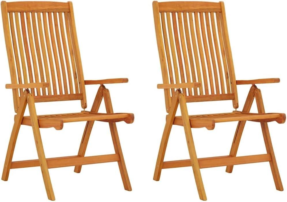 2 zusammenklappbare Gartenstühle aus massivem Eukalyptusholz für den Außenbereich, mit Rückenlehne und 5-fach verstellbarer Sitz- und Rückenlehne, bequem, belastbar bis 110 kg