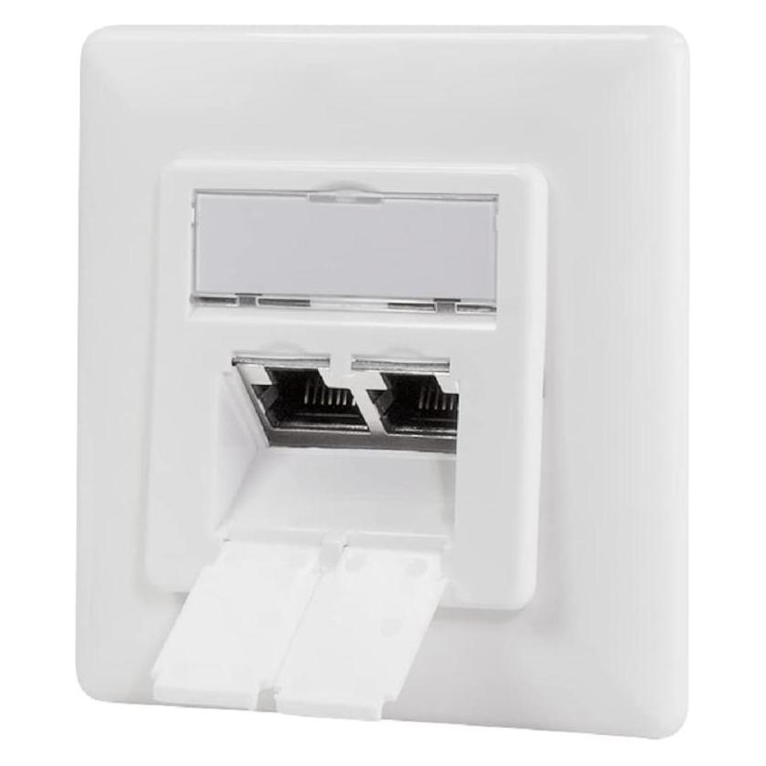 LogiLink Cat.6A Netzwerkdose UP 2 x RJ45 geschirmt, signalweiss, senkrechte Kabelzuführung (NP0127)