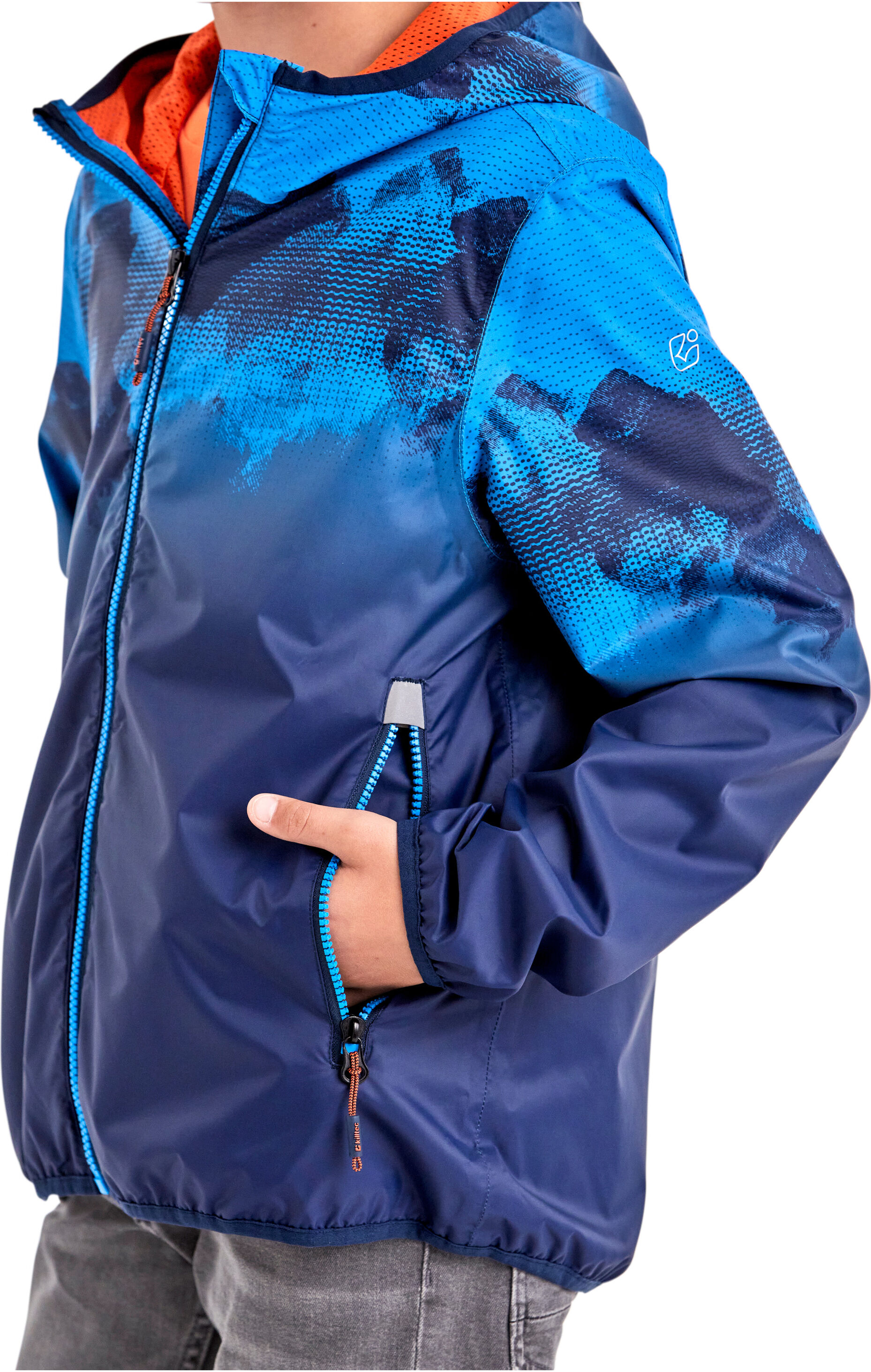 Outdoorjacke KILLTEC "Lyse BYS JCKT B", Jungen, Gr. 116, blau, Obermaterial: 100% Polyester.Futter: 100% Polyester, Jacken Outdoorjacke, Leichte, wasserdichte Kinderjacke, klein verpackbar, cooles Muster