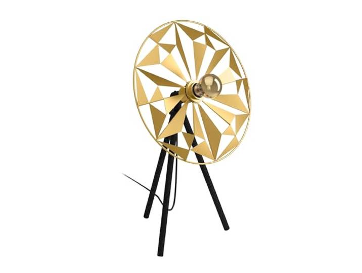 Eglo Lampe de chevet Castanuelo\, lampe de table trépied à poser\, luminaire tripode décoratif au style rétro\, lampe pour salon et chambre en métal doré et noir\, douille E27
