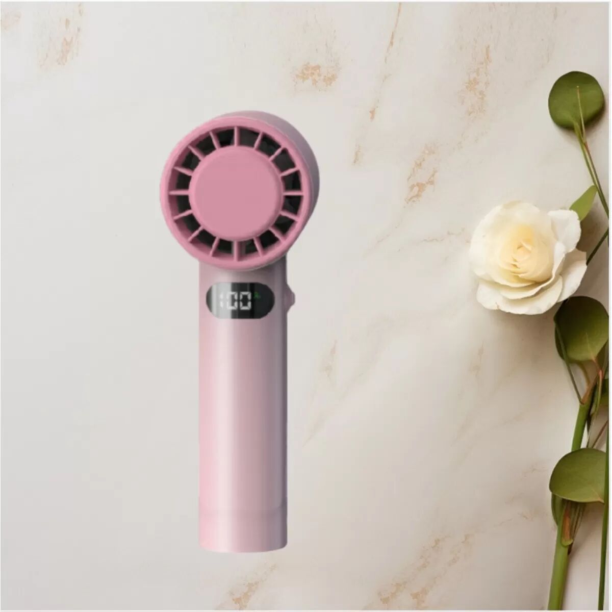 INF Schnelllauf-Handventilator mit digitaler Anzeige – thermoelektrische Kühlung, 100 Stufen, 1200mAh, LED-Anzeige, faltbarer Rosa