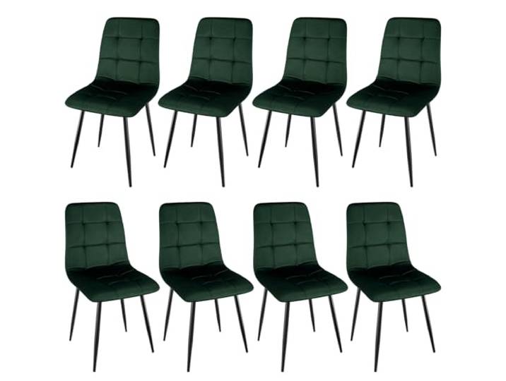 WAFTING 8er Set Gepolsterte Esszimmerstühle mit Hoher Rückenlehne Samtbezug, Metallfüße und Schachbrettmuster, Geeignet für Esszimmer, Küche und Wohnzimmer, Dunkelgrün