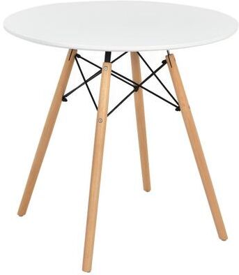 Costway Round Modern Dining Table with Solid Wooden Leg-White