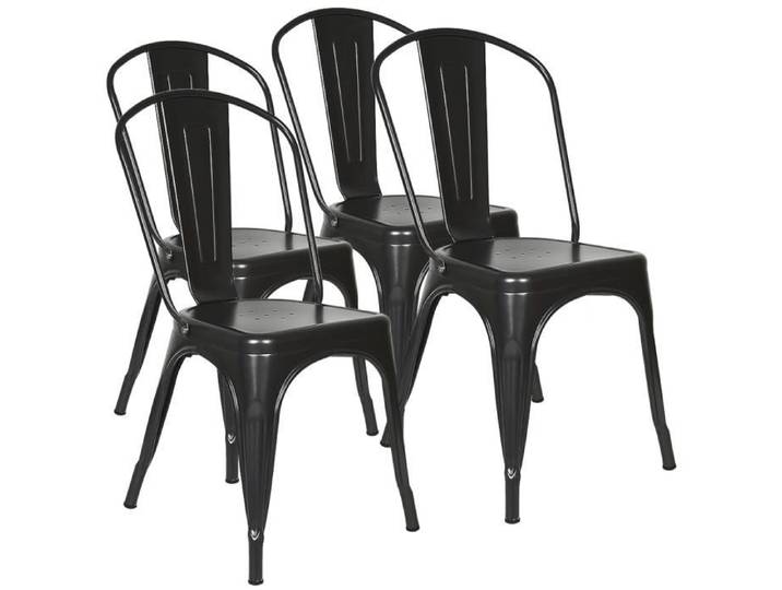 Chaises Salle à Manger Industrielles - Lot de 4 - Métal Noir - Empilables - Assise Métal 85*45*45cm