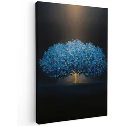 LEINWANDBILD Baum - Blau - Blätter - Pinselstriche Wanddeko Schlafzimmer 60x90 cm