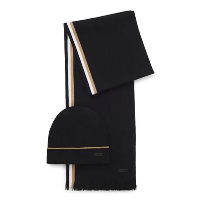 Schal BOSS "Henzo", Herren, schwarz (schwarz 001), Strick, Materialmix, unifarben mit Farbeinsatz, Modetücher Schal, mit passender Mütze