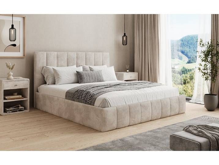 Designer Polsterbett Mila in Cord mit Stauraum - 160x200 - Rosé - 100 cm - Luxusbetten24