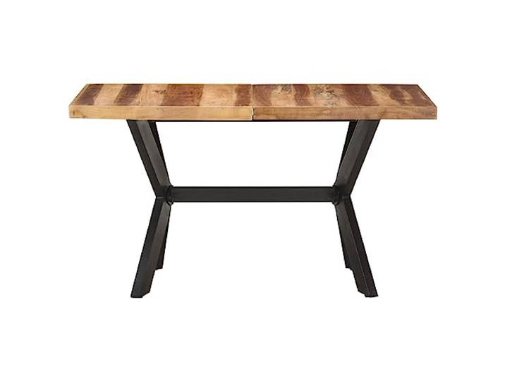 KGHERMDF Esstisch 140x70x75 cm Massivholz Honigfarben Akazien- und Kautschukholz, Stahlgestell mit Kreuz, Handgefertigt, Industrial Style
