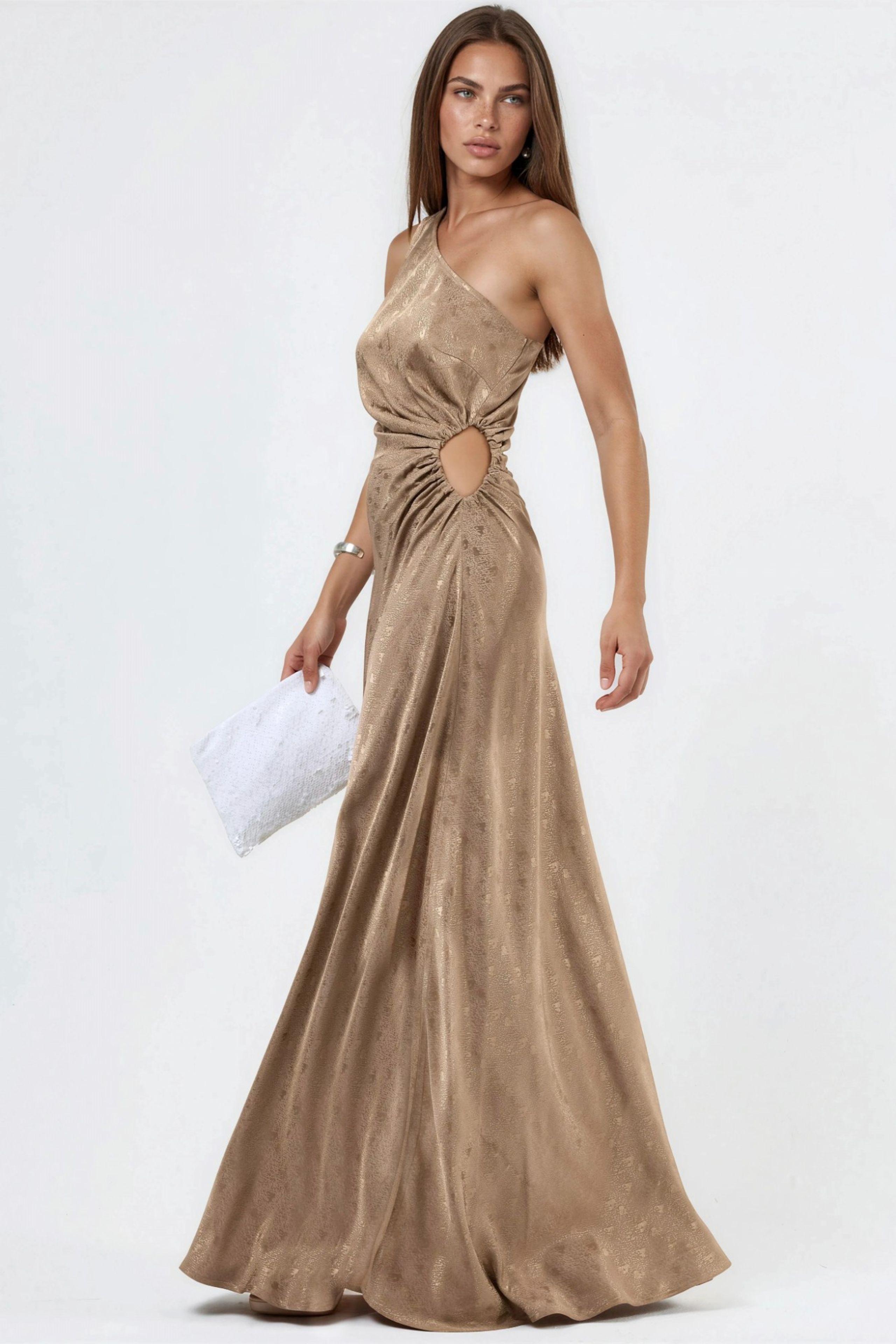 Gemustertes Satin-Ein-Schulter-Kleid mit Cut-Out-Detail
