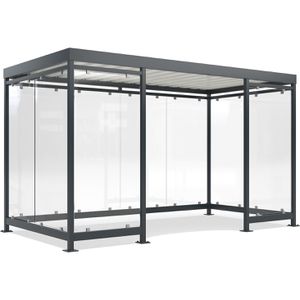 WSM Personenunterstand Köln K4 c/c, anthrazit, aus Metall, 3 Wände + Windfang aus Glas, 420 x 217cm (B/T), für 8 Personen