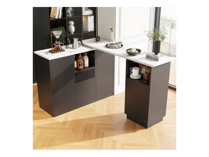 Odikalo Bartisch 360° drehbarer schwarzes Design offenem Stauraum Marmor-Arbeitsplatte