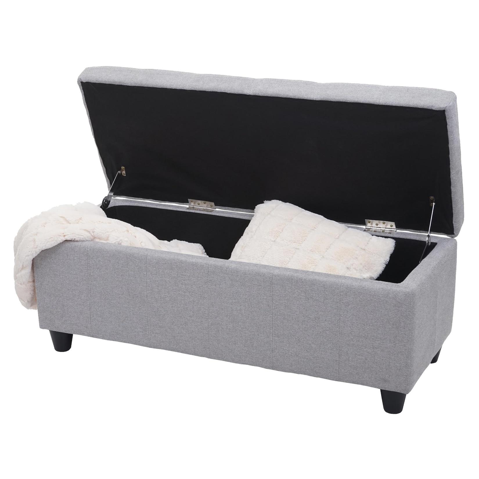 Aufbewahrungs-Truhe Kriens, Sitzbank Bank, Stoff/Textil, 45x114x45cm MVG-zertifiziert ~ hellgrau