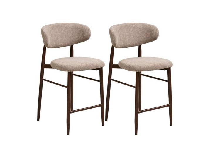 Eddie - lot de 2 tabourets en tissu texturé - pieds en acier effet bois - Marron / Beige