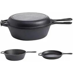 Gusseisenkuss 2in1 -Gusseisen Topf & Pfanne, Ø 26 cm, Pfanne + Kochtopf, Schwarz