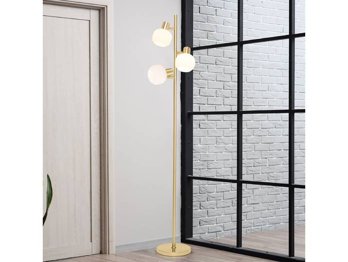 Lampadaire Ø 23cm Blanc/Doré/Laiton fer, poli verre opalin E14