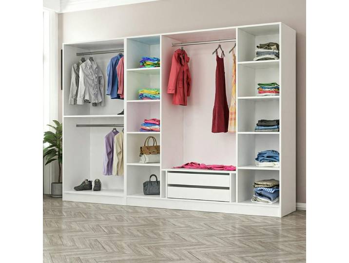 Armoire dressing ouvert blanc, 3 portants BYRON
