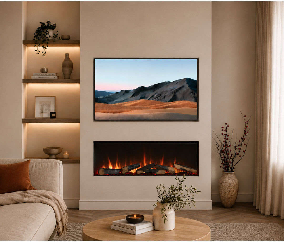 FLAMME 3 Sided Media Wall Electric Fire, Knighton Black Black 49.5 cm H x 110 cm W x 21 cm D