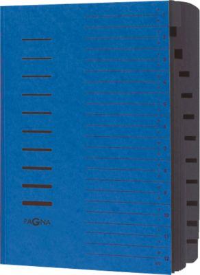 PAGNA Ordnungsmappe, für DIN A4, 12 Fächer, Pressspan, 5 Stück, blau